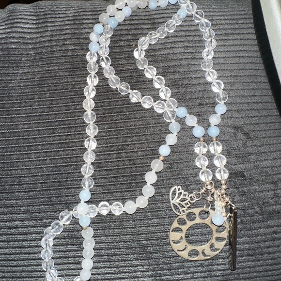 Quartz Crystal and moon stone Hand Knotted Mala Necklace - Picture 6 of 12